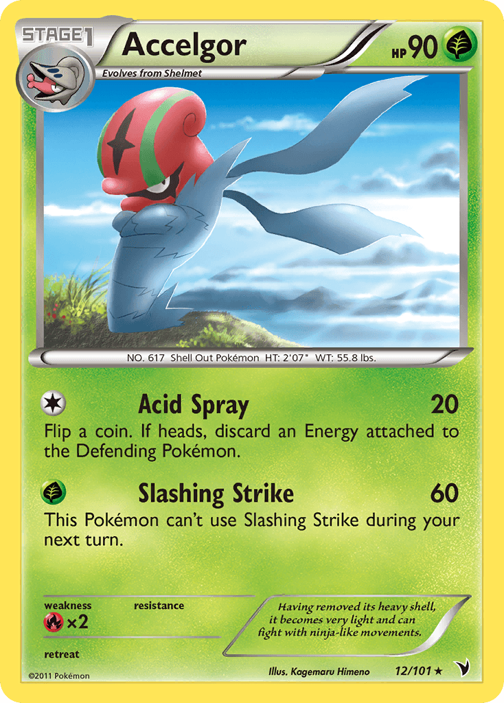12, Black & White: Noble Victories, Fire[×2], Grass, Normal, Rare, Reverse Holofoil Accelgor (12/101) [Black & White: Noble Victories] - Trading Card World