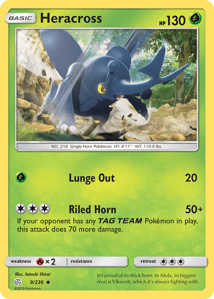 Fire[×2], Grass, Normal, Reverse Holofoil, Sun & Moon: Cosmic Eclipse, Uncommon Heracross (9/236) [Sun & Moon: Cosmic Eclipse] - Trading Card World