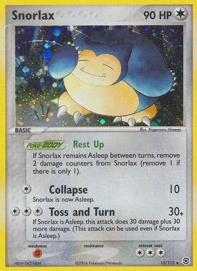 15, Colorless, EX: FireRed & LeafGreen, Fighting[×2], Holo Rare, Holofoil, Reverse Holofoil Snorlax (15/112) [EX: FireRed & LeafGreen] - Trading Card World
