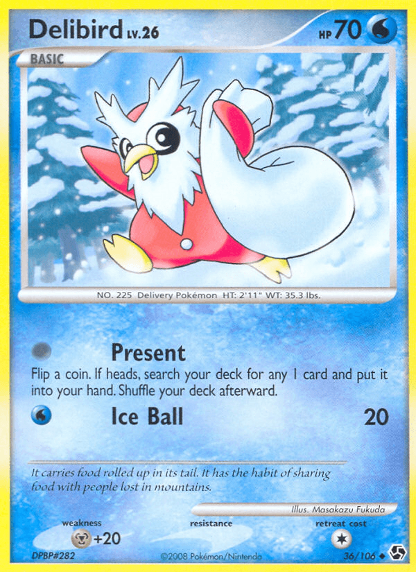 36, Diamond & Pearl: Great Encounters, Metal[+20], Normal, Reverse Holofoil, Uncommon, Water Delibird (36/106) [Diamond & Pearl: Great Encounters] - Trading Card World