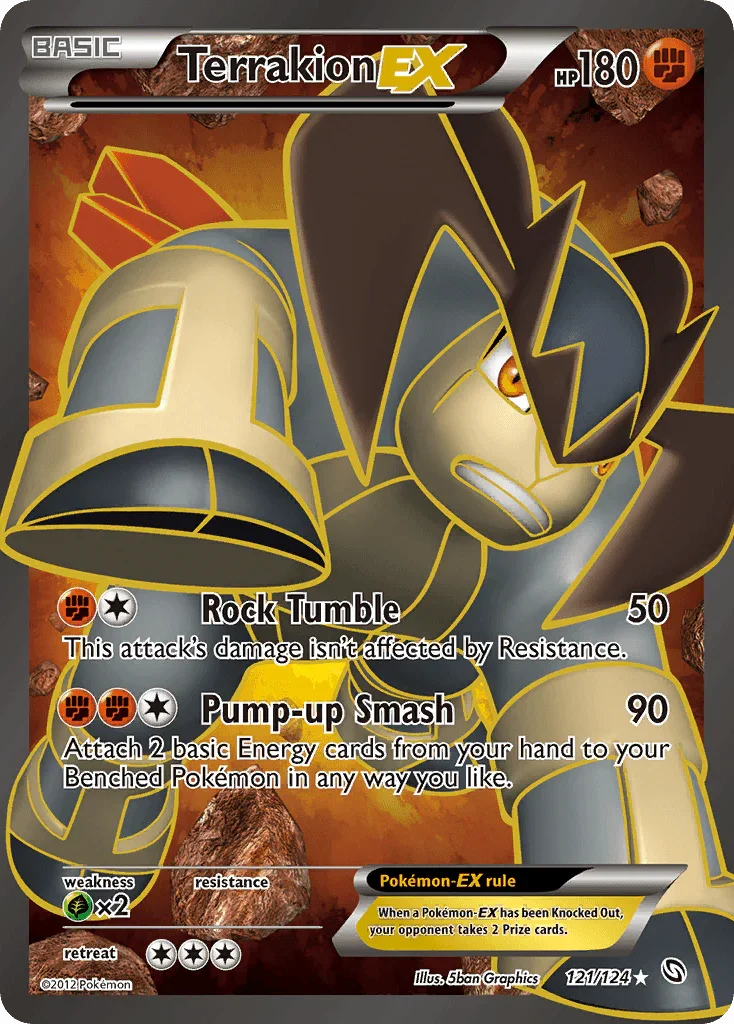 121, Black & White: Dragons Exalted, Fighting, Grass[×2], Holofoil, Ultra Rare Terrakion EX (121/124) [Black & White: Dragons Exalted] - Trading Card World