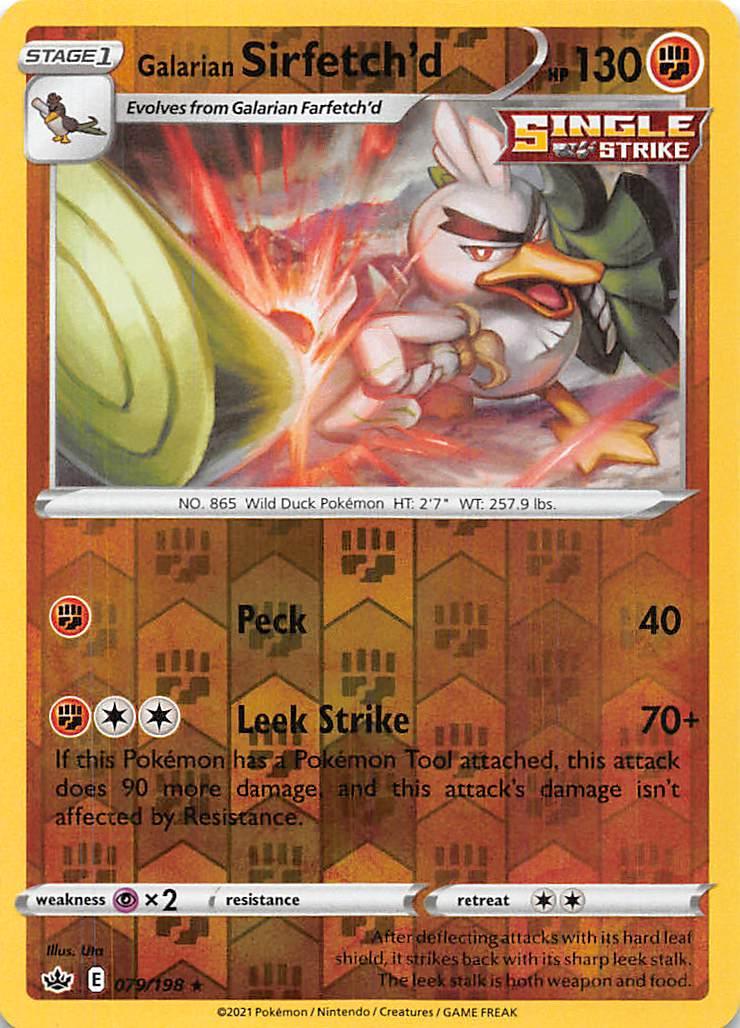 079, Fighting, Normal, Psychic [x2], Rare, Reverse Holofoil, Sword & Shield: Chilling Reign Galarian Sirfetch'd (079/198) [Sword & Shield: Chilling Reign] - Trading Card World