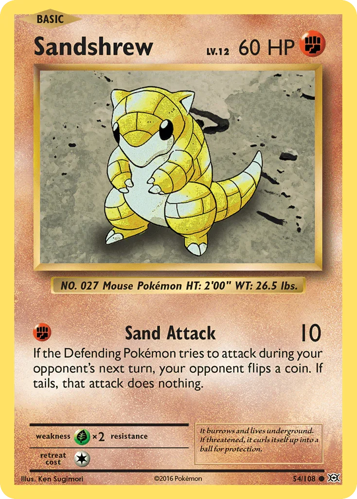 54, Common, Fighting, Grass[×2], Normal, Reverse Holofoil, XY: Evolutions Sandshrew (54/108) [XY: Evolutions] - Trading Card World
