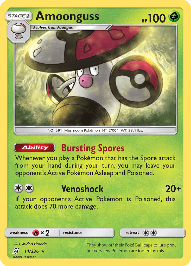 14, Fire[×2], Grass, Normal, Rare, Reverse Holofoil, Sun & Moon: Unified Minds Amoonguss (14/236) [Sun & Moon: Unified Minds] - Trading Card World