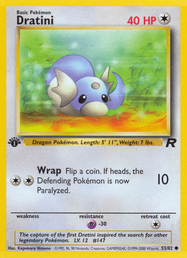 1st Edition Normal, 53, Colorless, Common, Psychic[-30], Team Rocket 1st Edition Dratini (53/82) [Team Rocket 1st Edition] - Trading Card World