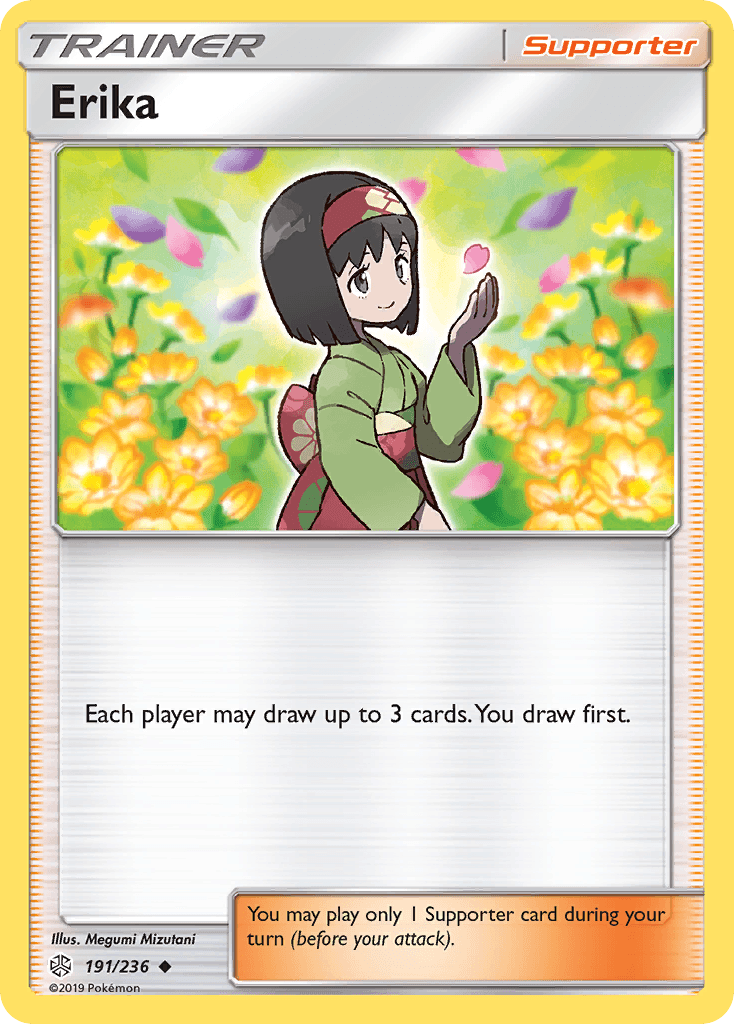 191, Normal, Reverse Holofoil, Sun & Moon: Cosmic Eclipse, Supporter, Uncommon Erika (191/236) [Sun & Moon: Cosmic Eclipse] - Trading Card World