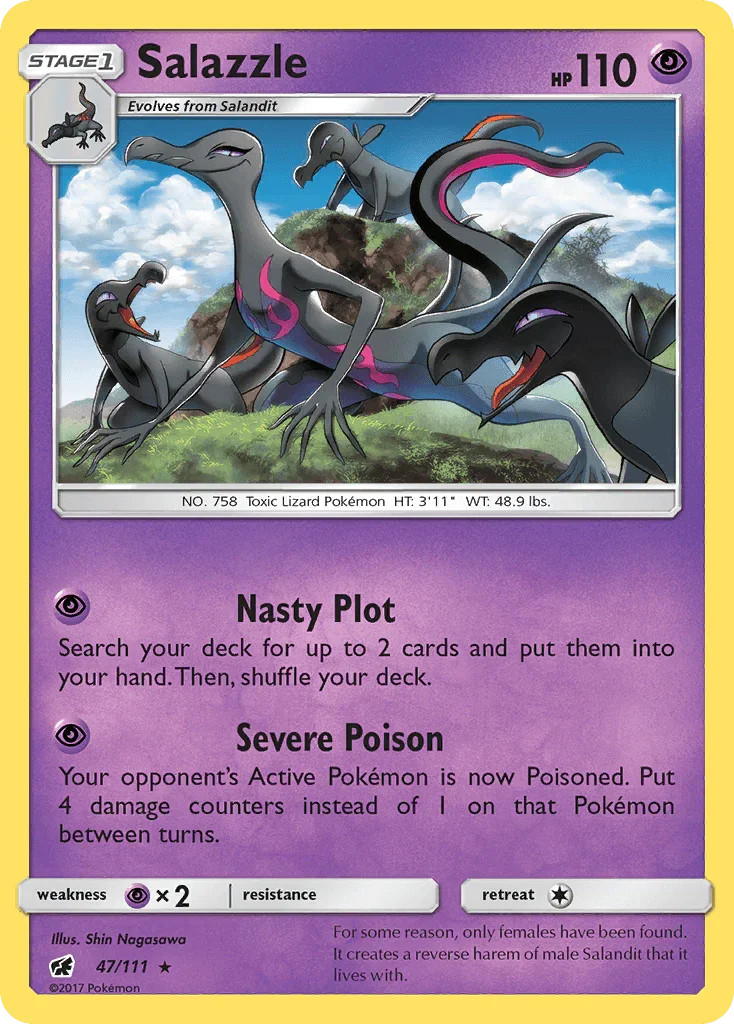 47, Holo Rare, Holofoil, Psychic, Psychic[×2], Reverse Holofoil, Sun & Moon: Crimson Invasion Salazzle (47/111) [Sun & Moon: Crimson Invasion] - Trading Card World