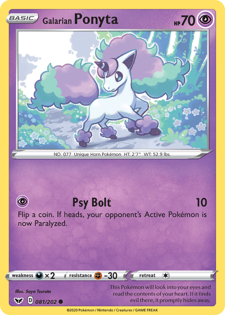 081, Common, Darkness[×2], Fighting[-30], Normal, Psychic, Reverse Holofoil, Sword & Shield: Base Set Galarian Ponyta (081/202) [Sword & Shield: Base Set] - Trading Card World