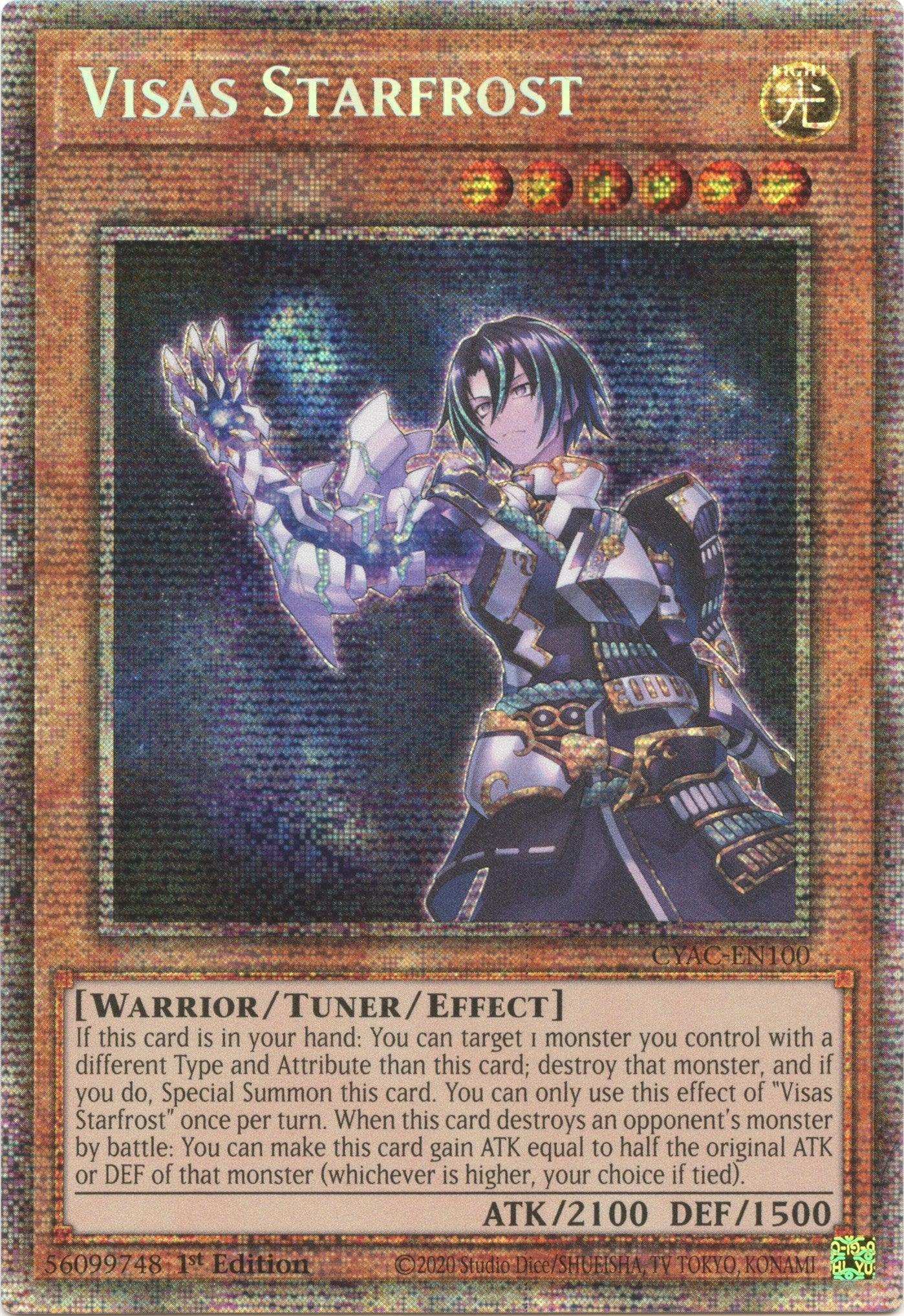 1st Edition, Cyberstorm Access, Light, Starlight Rare, Tuner/Effect Monster, Warrior Visas Starfrost [CYAC-EN100] Starlight Rare - Trading Card World