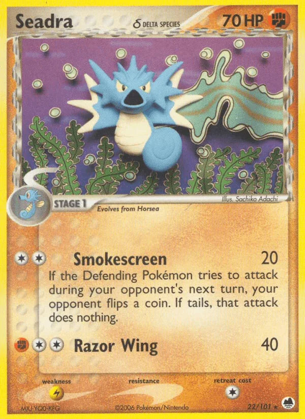 22, EX: Dragon Frontiers, Fighting, Lightning[×2], Normal, Rare Seadra (22/101) (Delta Species) [EX: Dragon Frontiers] - Trading Card World