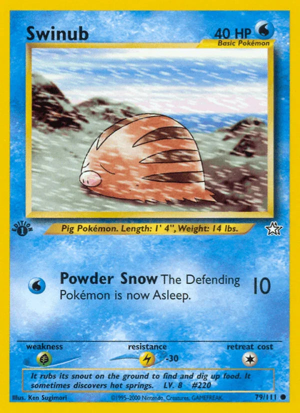 1st Edition Normal, 79, Common, Grass[×2], Lightning[-30], Neo Genesis 1st Edition, Water Swinub (79/111) [Neo Genesis 1st Edition] - Trading Card World