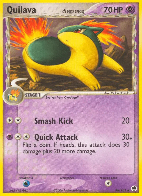 36, EX: Dragon Frontiers, Normal, Psychic, Uncommon, Water[×2] Quilava (36/101) (Delta Species) [EX: Dragon Frontiers] - Trading Card World