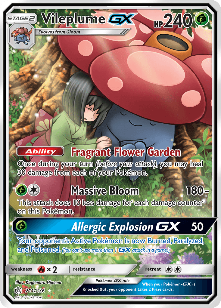 211, Fire[×2], Grass, Holofoil, Sun & Moon: Cosmic Eclipse, Ultra Rare Vileplume GX (211/236) [Sun & Moon: Cosmic Eclipse] - Trading Card World