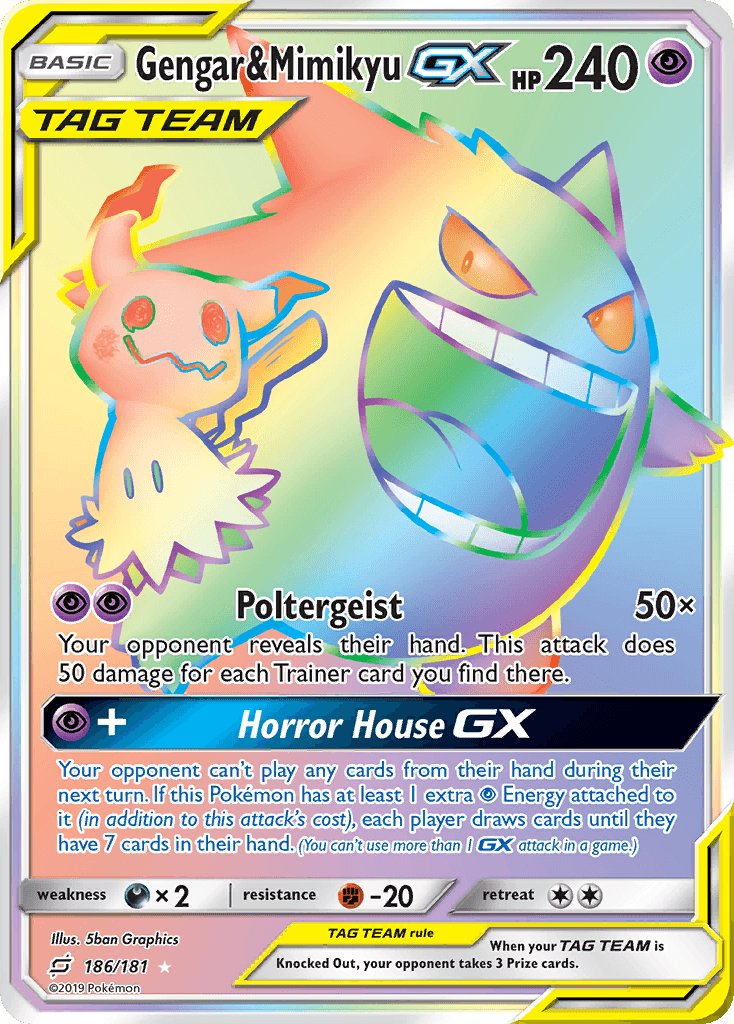 186, Darkness[×2], Fighting[-20], Holofoil, Psychic, Secret Rare, Sun & Moon: Team Up Gengar & Mimikyu GX (186/181) [Sun & Moon: Team Up] - Trading Card World