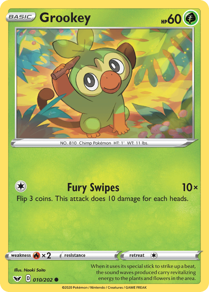 010, Common, Fire[×2], Grass, Normal, Reverse Holofoil, Sword & Shield: Base Set Grookey (010/202) [Sword & Shield: Base Set] - Trading Card World