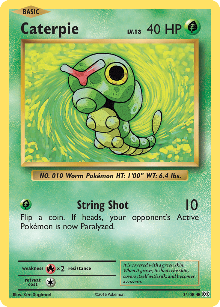 Common, Fire[×2], Grass, Normal, Reverse Holofoil, XY: Evolutions Caterpie (3/108) [XY: Evolutions] - Trading Card World