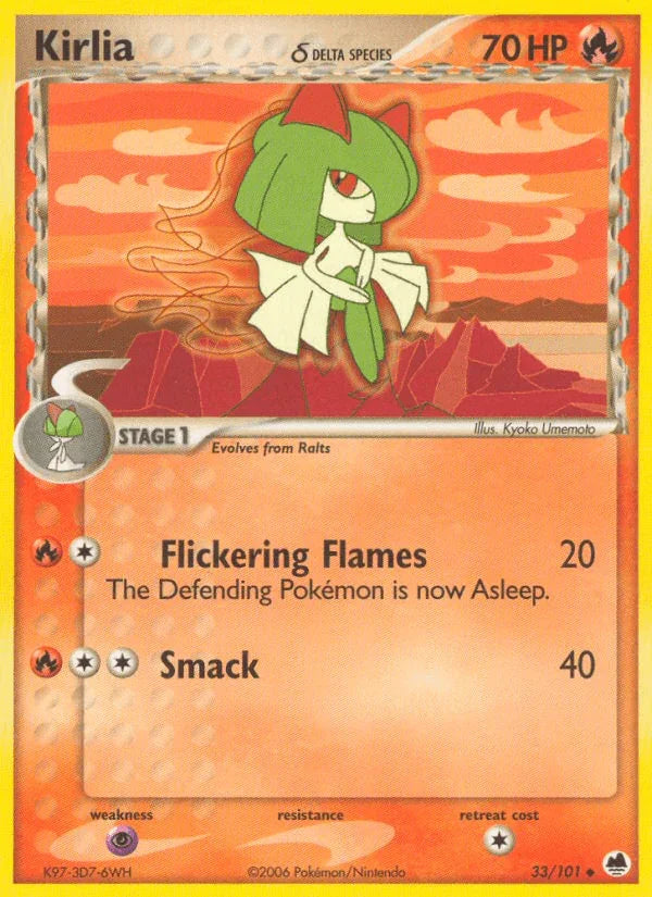 33, EX: Dragon Frontiers, Fire, Normal, Psychic[×2], Uncommon Kirlia (33/101) (Delta Species) [EX: Dragon Frontiers] - Trading Card World