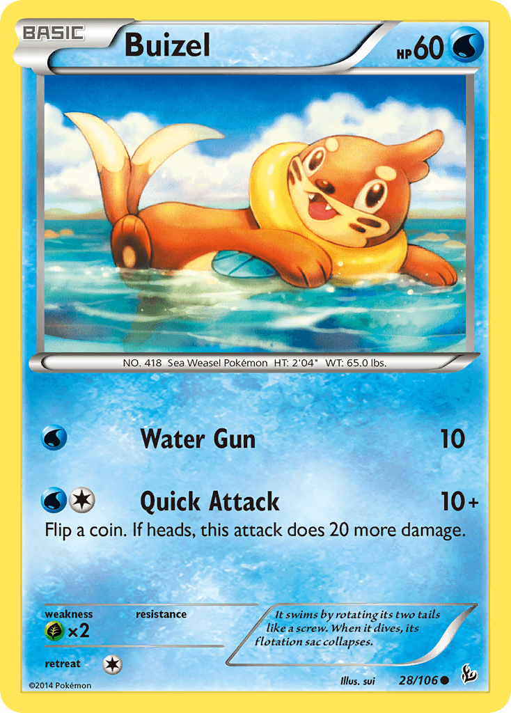 28, Common, Grass[×2], Normal, Reverse Holofoil, Water, XY: Flashfire Buizel (28/106) [XY: Flashfire] - Trading Card World
