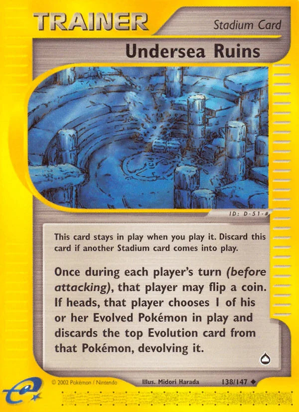 138, Aquapolis, Normal, Reverse Holofoil, Stadium, Uncommon Undersea Ruins (138/147) [Aquapolis] - Trading Card World