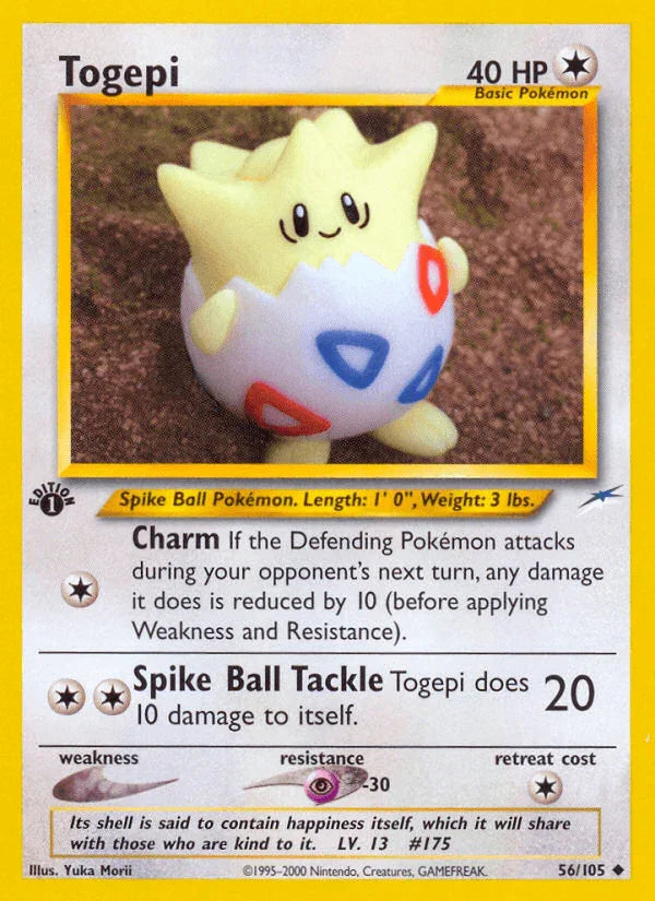 1st Edition Normal, 56, Colorless, Neo Destiny 1st Edition, Psychic[-30], Uncommon Togepi (56/105) [Neo Destiny 1st Edition] - Trading Card World