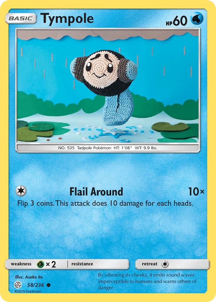 58, Common, Grass[×2], Normal, Reverse Holofoil, Sun & Moon: Cosmic Eclipse, Water Tympole (58/236) [Sun & Moon: Cosmic Eclipse] - Trading Card World
