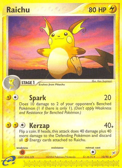 13, EX: Team Magma vs Team Aqua, Fighting[×2], Lightning, Normal, Rare, Reverse Holofoil Raichu (13/95) [EX: Team Magma vs Team Aqua] - Trading Card World