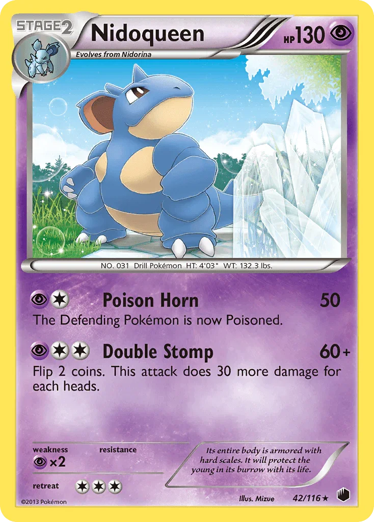 42, Black & White: Plasma Freeze, Normal, Psychic, Psychic[×2], Rare, Reverse Holofoil Nidoqueen (42/116) [Black & White: Plasma Freeze] - Trading Card World