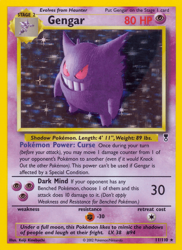 11, Fighting[-30], Holo Rare, Holofoil, Legendary Collection, Psychic, Reverse Holofoil Gengar (11/110) [Legendary Collection] - Trading Card World