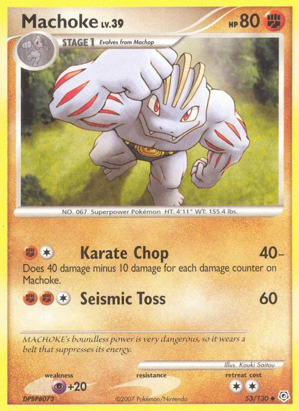 53, Diamond & Pearl: Base Set, Fighting, Normal, Psychic[+20], Reverse Holofoil, Uncommon Machoke (53/130) [Diamond & Pearl: Base Set] - Trading Card World