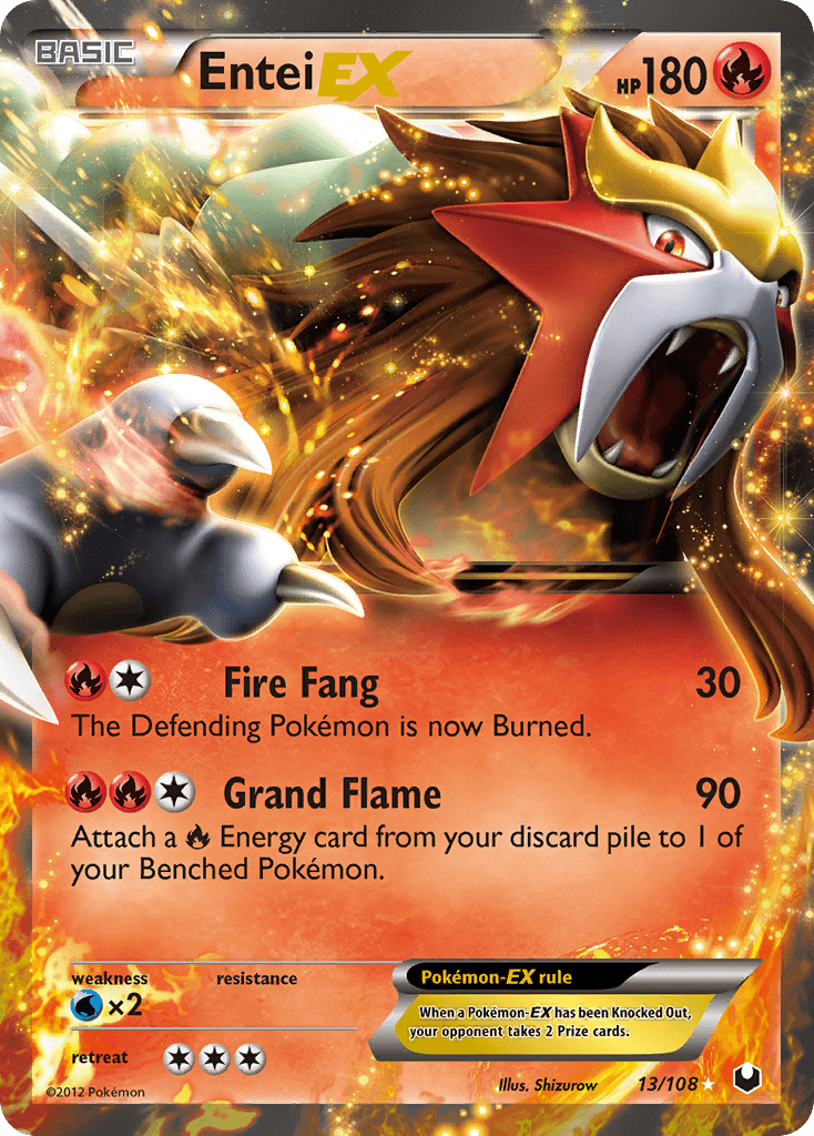 13, Black & White: Dark Explorers, Fire, Holofoil, Ultra Rare, Water[×2] Entei EX (13/108) [Black & White: Dark Explorers] - Trading Card World