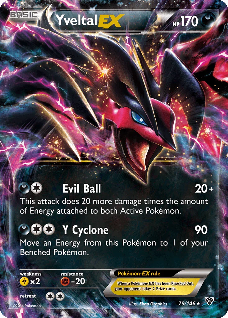 79, Darkness, Fighting[-20], Holofoil, Lightning[×2], Ultra Rare, XY: Base Set Yveltal EX (79/146) [XY: Base Set] - Trading Card World