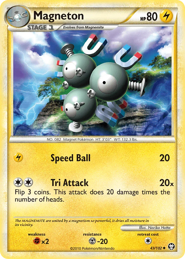 43, Fighting[×2], HeartGold & SoulSilver: Triumphant, Lightning, Metal[-20], Normal, Reverse Holofoil, Uncommon Magneton (43/102) [HeartGold & SoulSilver: Triumphant] - Trading Card World