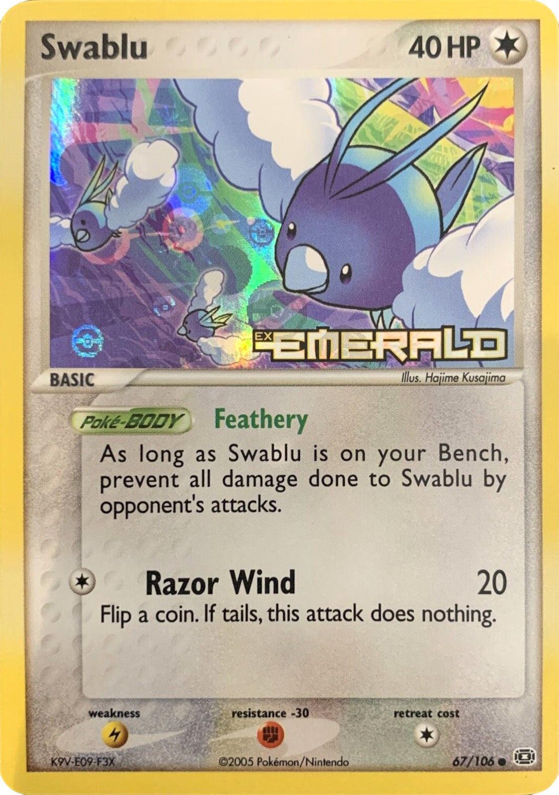 67, Colorless, Common, EX: Emerald, Fighting[-30], Lightning[×2], Reverse Holofoil Swablu (67/106) (Stamped) [EX: Emerald] - Trading Card World