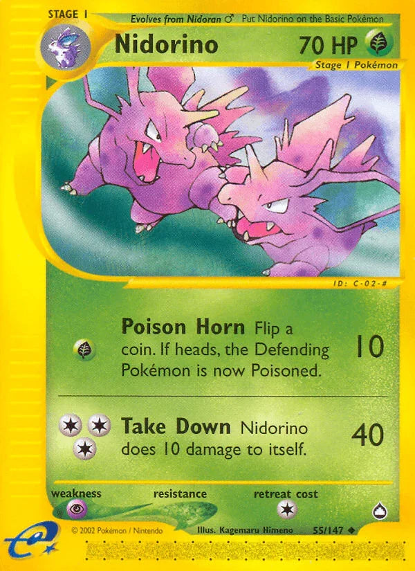 55, Aquapolis, Grass, Normal, Psychic[×2], Reverse Holofoil, Uncommon Nidorino (55/147) [Aquapolis] - Trading Card World