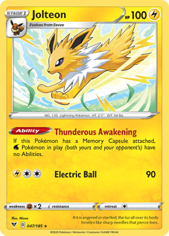 047, Fighting[×2], Lightning, Normal, Rare, Reverse Holofoil, Sword & Shield: Vivid Voltage Jolteon (047/185) [Sword & Shield: Vivid Voltage] - Trading Card World