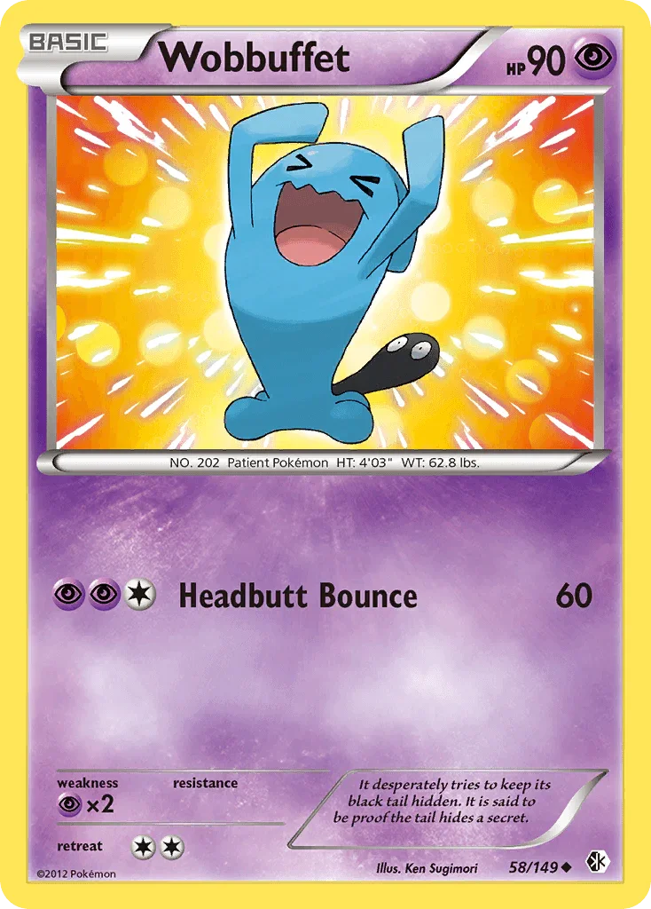 58, Black & White: Boundaries Crossed, Normal, Psychic, Psychic[×2], Reverse Holofoil, Uncommon Wobbuffet (58/149) [Black & White: Boundaries Crossed] - Trading Card World