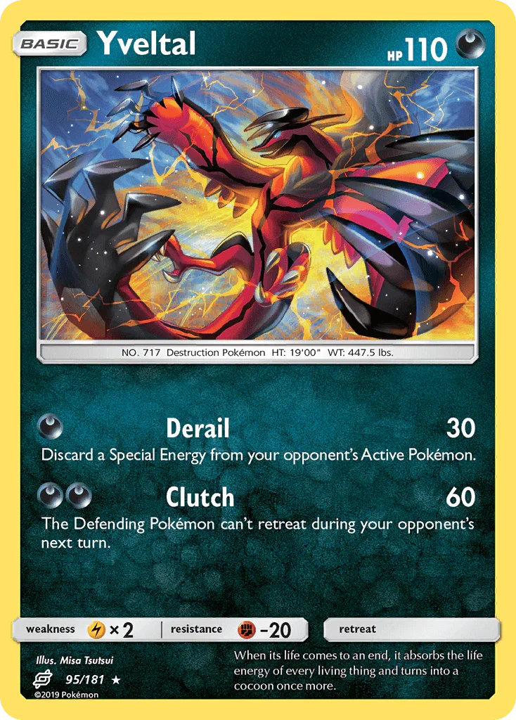 95, Darkness, Fighting[-20], Holo Rare, Holofoil, Lightning[×2], Reverse Holofoil, Sun & Moon: Team Up Yveltal (95/181) [Sun & Moon: Team Up] - Trading Card World