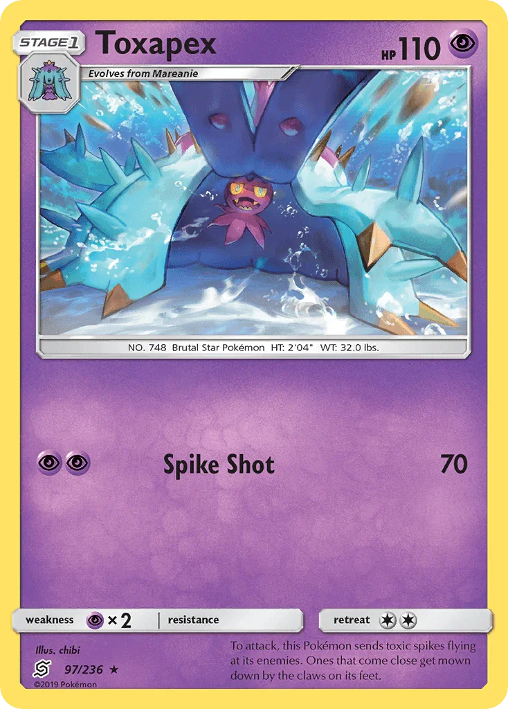 97, Normal, Psychic, Psychic[×2], Rare, Reverse Holofoil, Sun & Moon: Unified Minds Toxapex (97/236) [Sun & Moon: Unified Minds] - Trading Card World