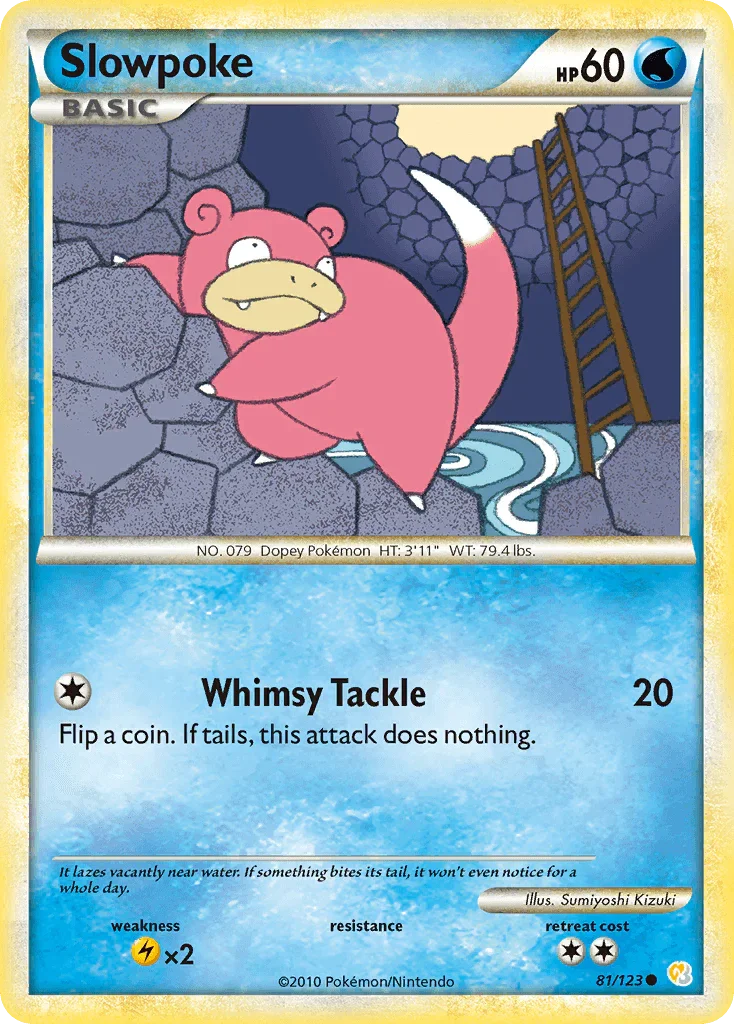 81, Common, HeartGold & SoulSilver: Base Set, Lightning[×2], Normal, Reverse Holofoil, Water Slowpoke (81/123) [HeartGold & SoulSilver: Base Set] - Trading Card World