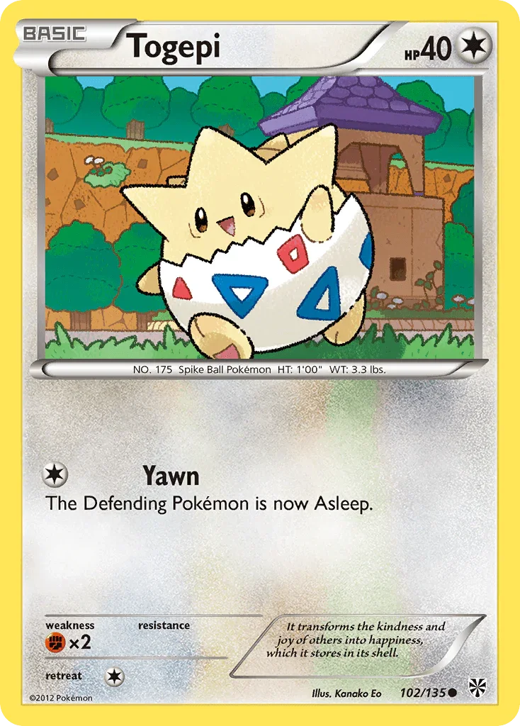 102, Black & White: Plasma Storm, Colorless, Common, Fighting[×2], Normal, Reverse Holofoil Togepi (102/135) [Black & White: Plasma Storm] - Trading Card World