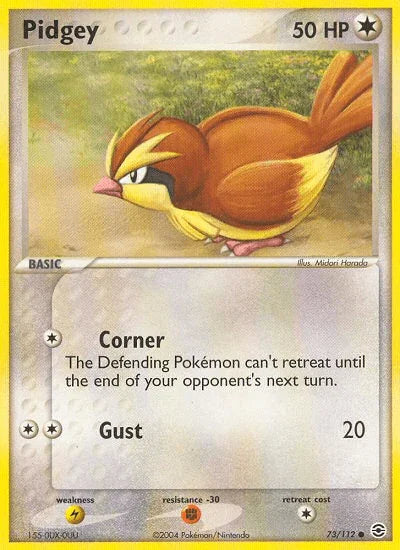 73, Colorless, Common, EX: FireRed & LeafGreen, Fighting[-30], Lightning[×2], Normal, Reverse Holofoil Pidgey (73/112) [EX: FireRed & LeafGreen] - Trading Card World