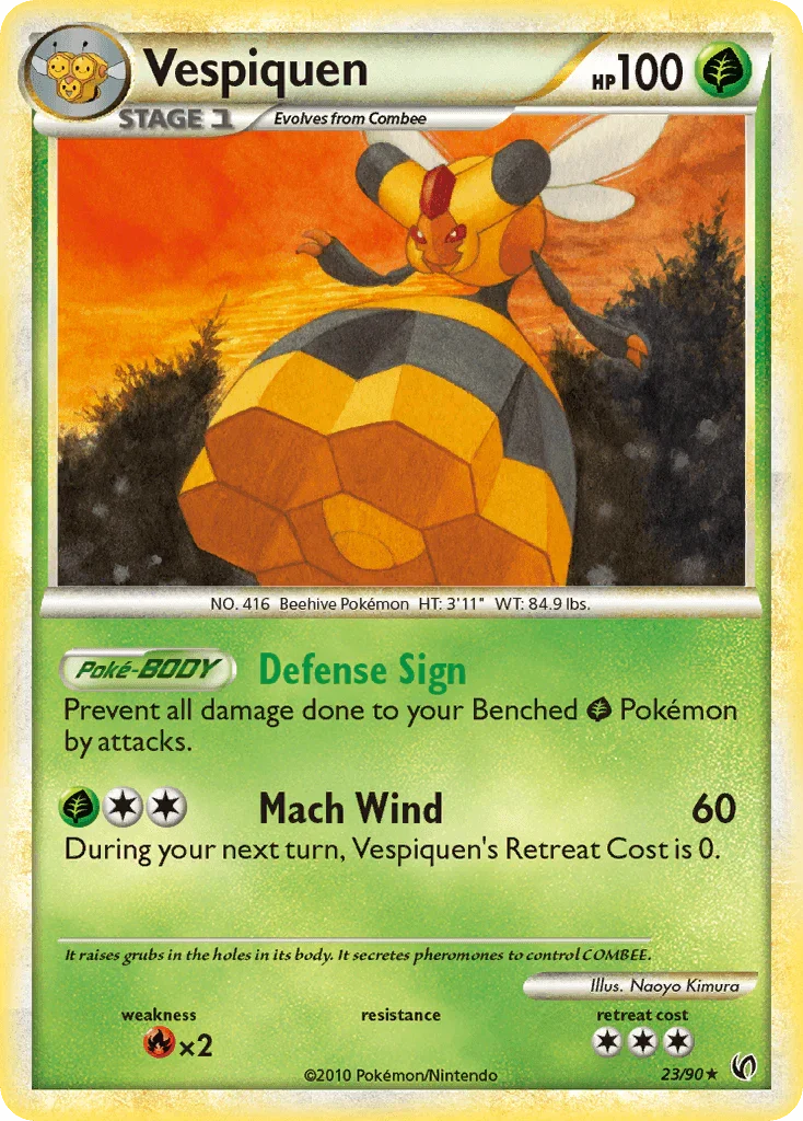 23, Fire[×2], Grass, HeartGold & SoulSilver: Undaunted, Normal, Rare, Reverse Holofoil Vespiquen (23/90) [HeartGold & SoulSilver: Undaunted] - Trading Card World