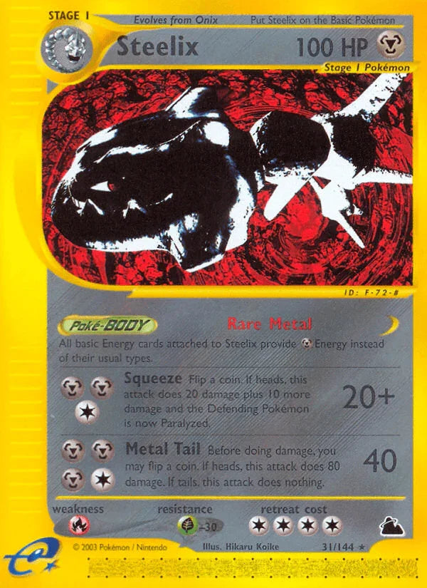 31, Fire[×2], Grass[-30], Metal, Normal, Rare, Reverse Holofoil, Skyridge Steelix (31/144) [Skyridge] - Trading Card World