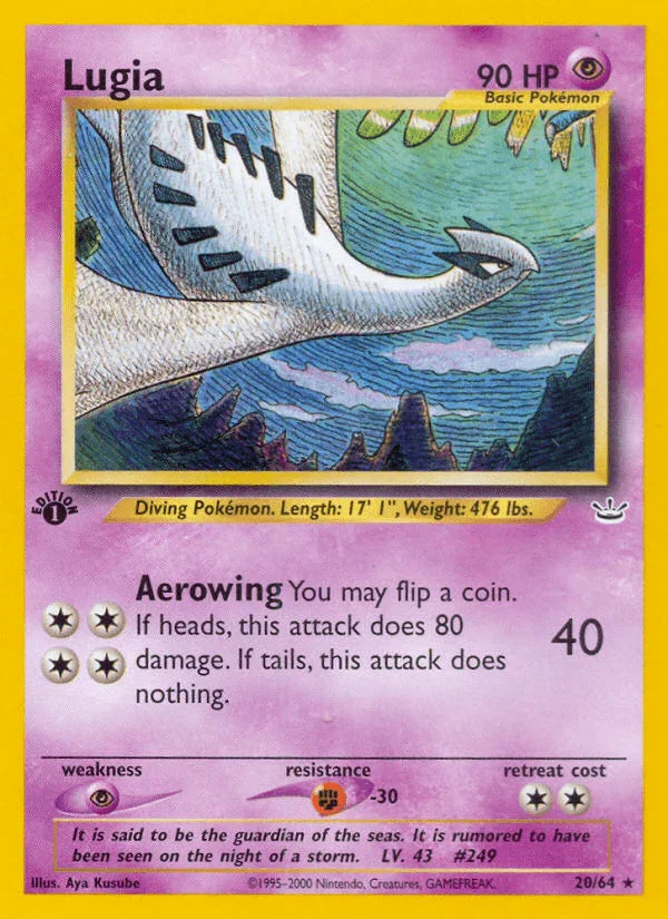 1st Edition Normal, 20, Fighting[-30], Neo Revelation 1st Edition, Psychic, Psychic[×2], Rare Lugia (20/64) [Neo Revelation 1st Edition] - Trading Card World