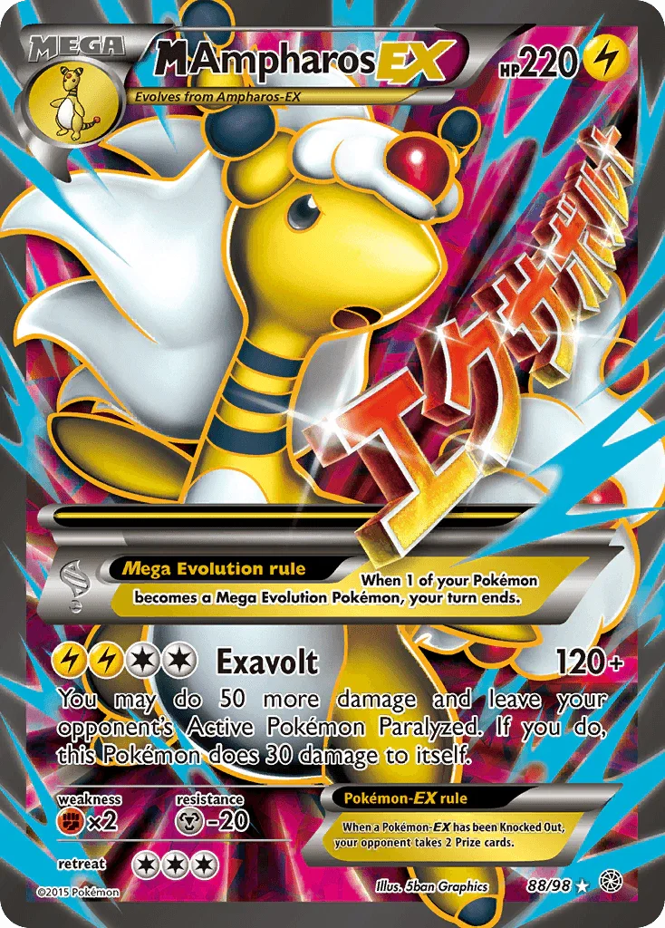88, Fighting[×2], Holofoil, Lightning, Metal[-20], Ultra Rare, XY: Ancient Origins M Ampharos EX (88/98) [XY: Ancient Origins] - Trading Card World