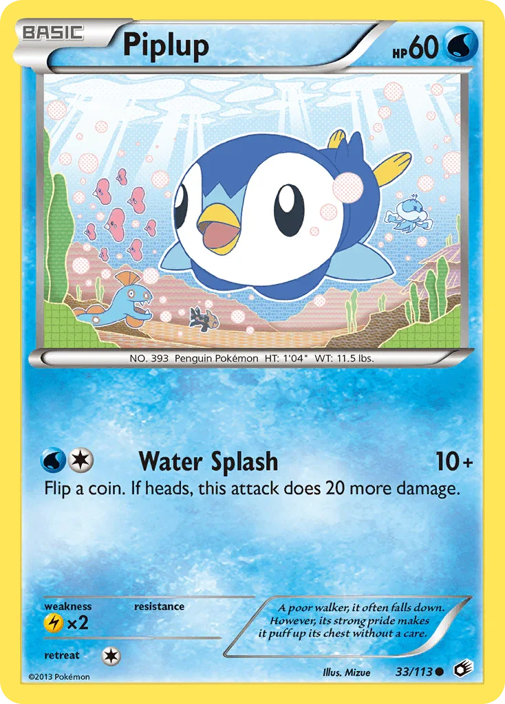 33, Black & White: Legendary Treasures, Common, Lightning[×2], Normal, Reverse Holofoil, Water Piplup (33/113) [Black & White: Legendary Treasures] - Trading Card World