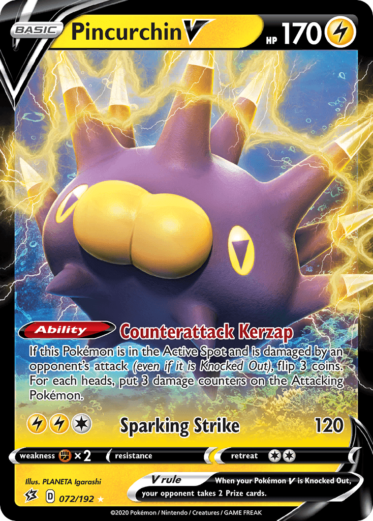 072, Fighting[×2], Holofoil, Lightning, Sword & Shield: Rebel Clash, Ultra Rare Pincurchin V (072/192) [Sword & Shield: Rebel Clash] - Trading Card World