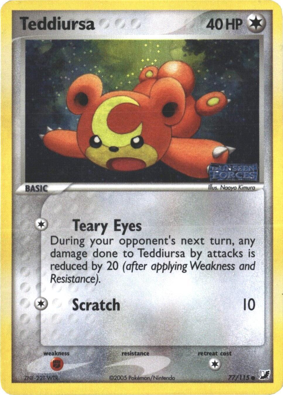 77, Colorless, Common, EX: Unseen Forces, Fighting[×2], Reverse Holofoil Teddiursa (77/115) (Stamped) [EX: Unseen Forces] - Trading Card World