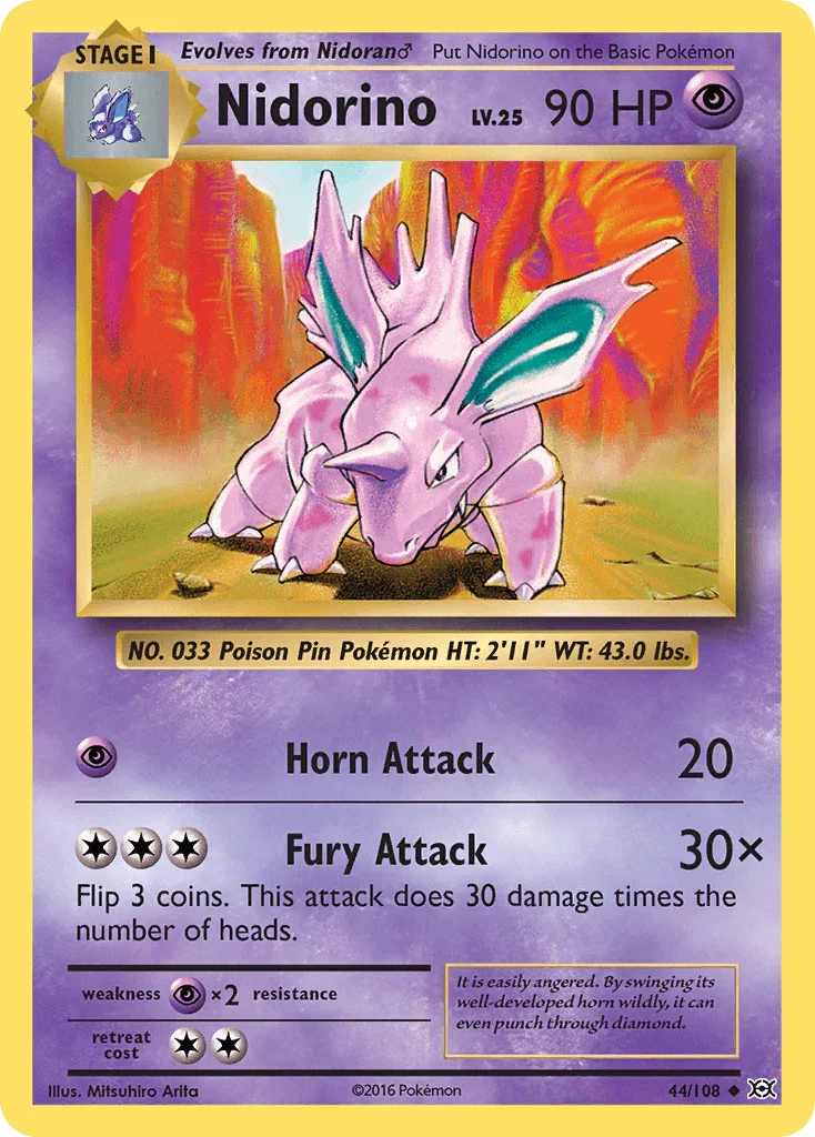 44, Normal, Psychic, Psychic[×2], Reverse Holofoil, Uncommon, XY: Evolutions Nidorino (44/108) [XY: Evolutions] - Trading Card World