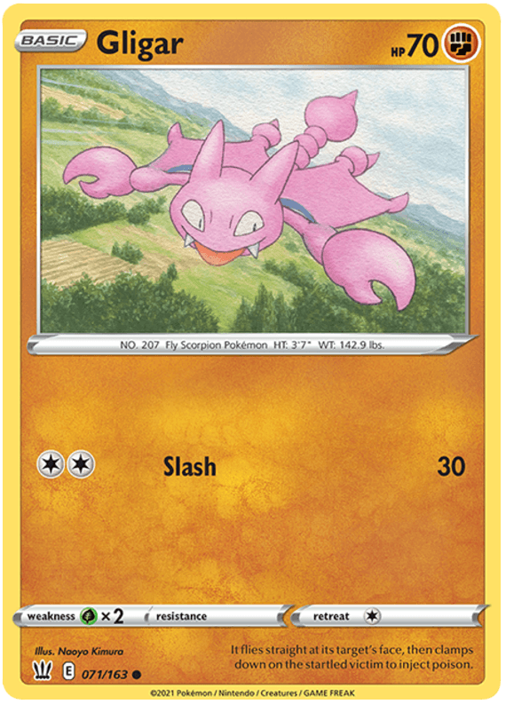 071, Common, Fighting, Grass[x2], Normal, Reverse Holofoil, Sword & Shield: Battle Styles Gligar (071/163) [Sword & Shield: Battle Styles] - Trading Card World
